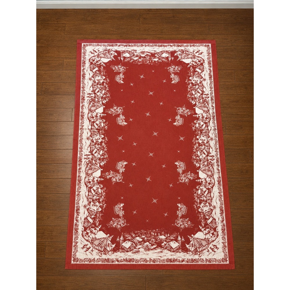 Vintage Noble Excellence Christmas Village Toile‎ Red White Tablecloth 70x126 XL